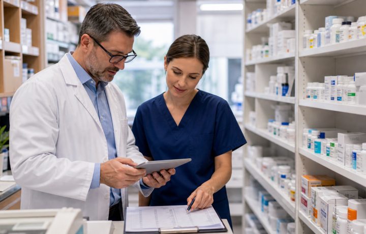 A realistic editorial image representing inventory cash-flow discipline for independent pharmacy professionals.
