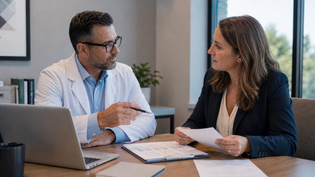 A realistic editorial image representing self-funded employer pharmacy partnerships for independent pharmacy professionals.