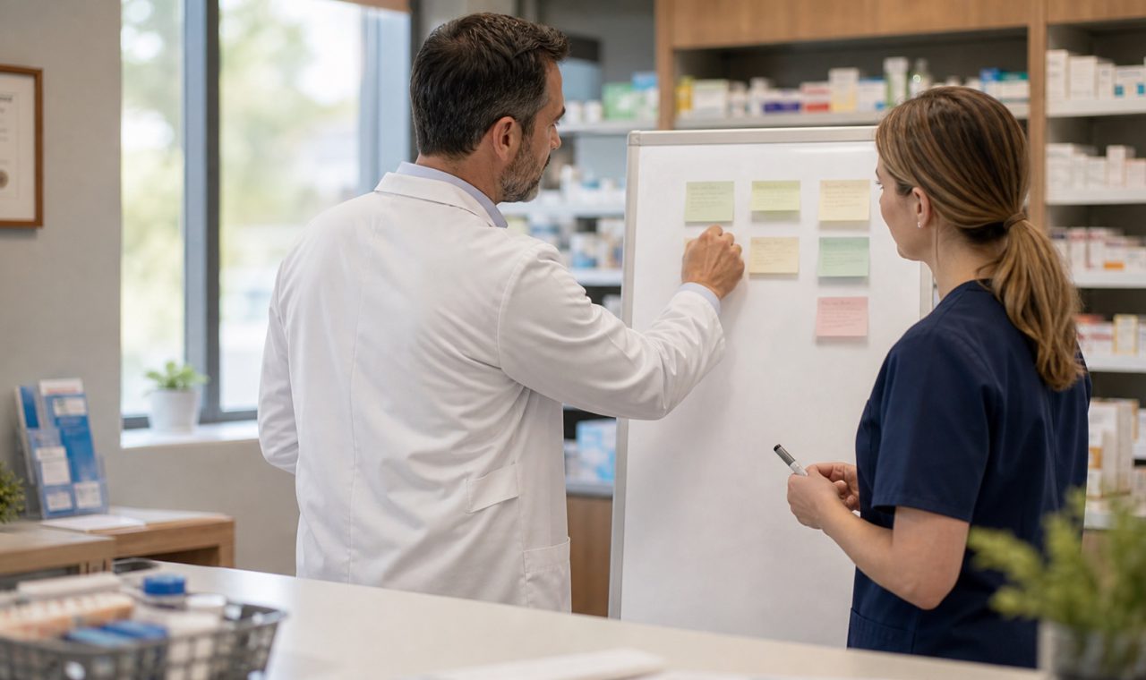 A realistic editorial image representing focused pharmacy growth strategy for independent pharmacy professionals.