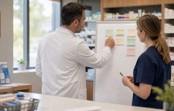 A realistic editorial image representing focused pharmacy growth strategy for independent pharmacy professionals.