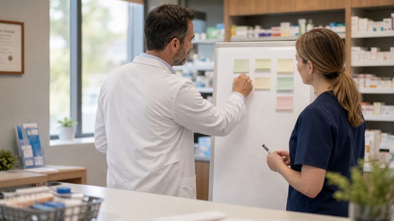 A realistic editorial image representing focused pharmacy growth strategy for independent pharmacy professionals.