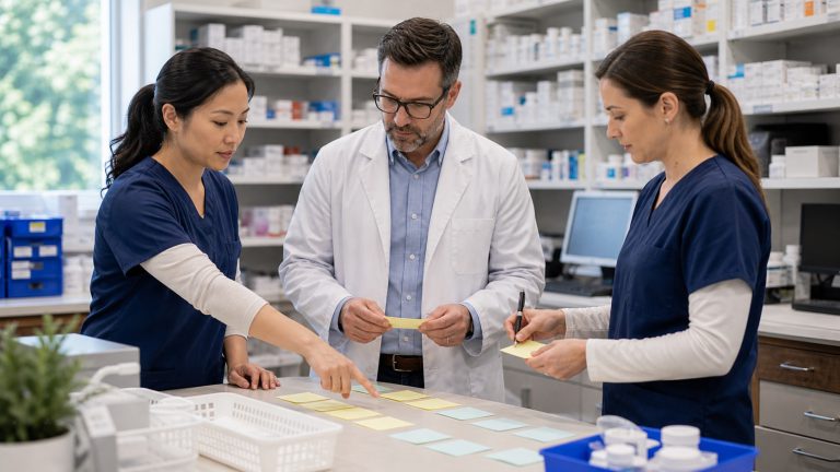 A realistic editorial image representing workflow innovation for independent pharmacy professionals.