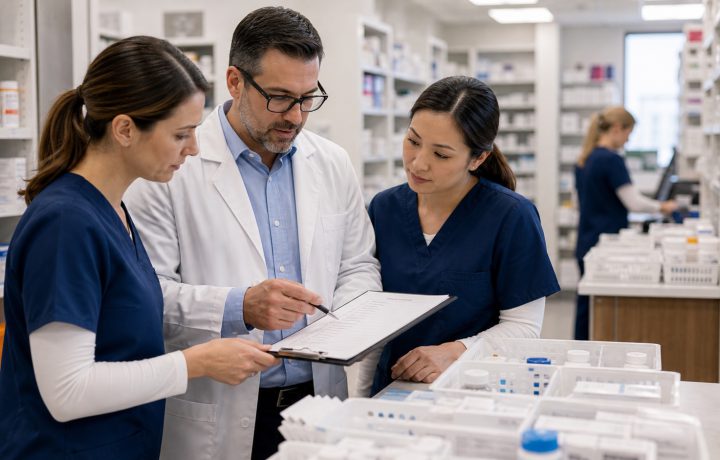 A realistic editorial image representing repeatable pharmacy workflow for independent pharmacy professionals.