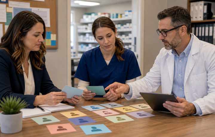A realistic editorial image representing patient personas and follow-up strategy for independent pharmacy professionals.