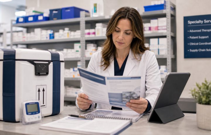 A realistic editorial image representing cell and gene therapy signals for specialty pharmacy professionals.