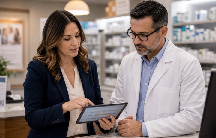 A realistic editorial image representing marketing partner follow-through for independent pharmacy professionals.