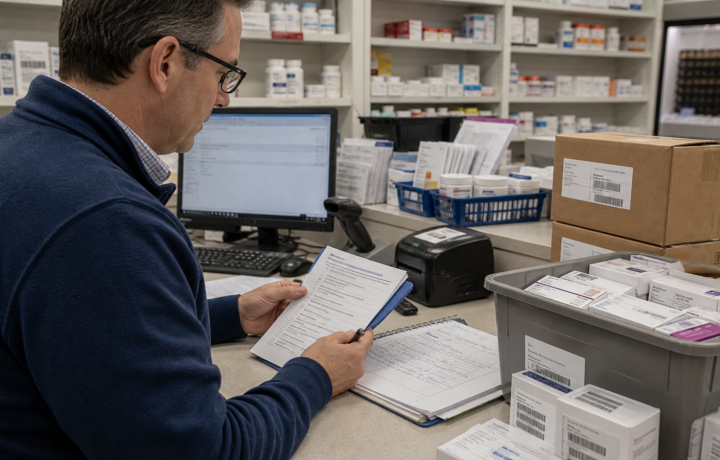 DSCSA editorial featured image for DSCSA Questions Pharmacy Owners Should Ask Their Vendors, showing a realistic pharmacy operations scene
