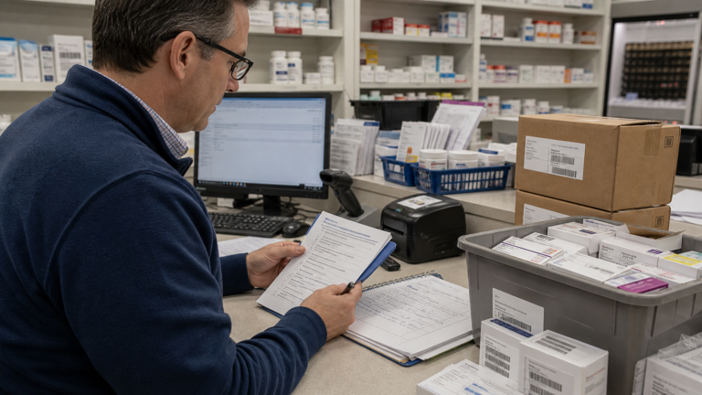 DSCSA editorial featured image for DSCSA Questions Pharmacy Owners Should Ask Their Vendors, showing a realistic pharmacy operations scene