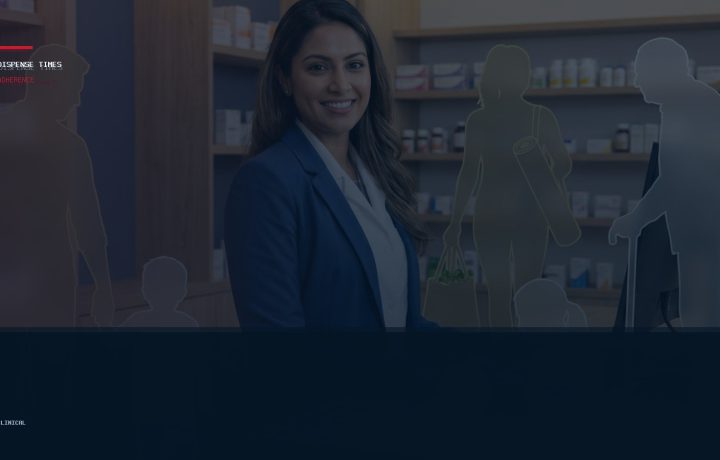 Community pharmacist reviewing adherence notes and medication synchronization workflow