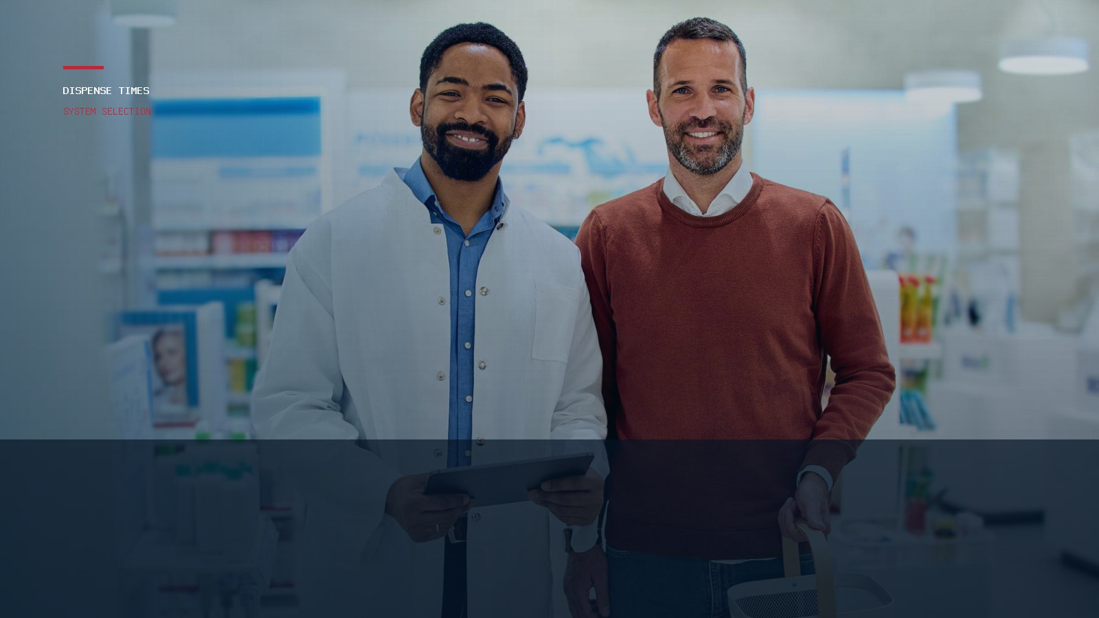 Pharmacy owner reviewing software selection questions on a tablet
