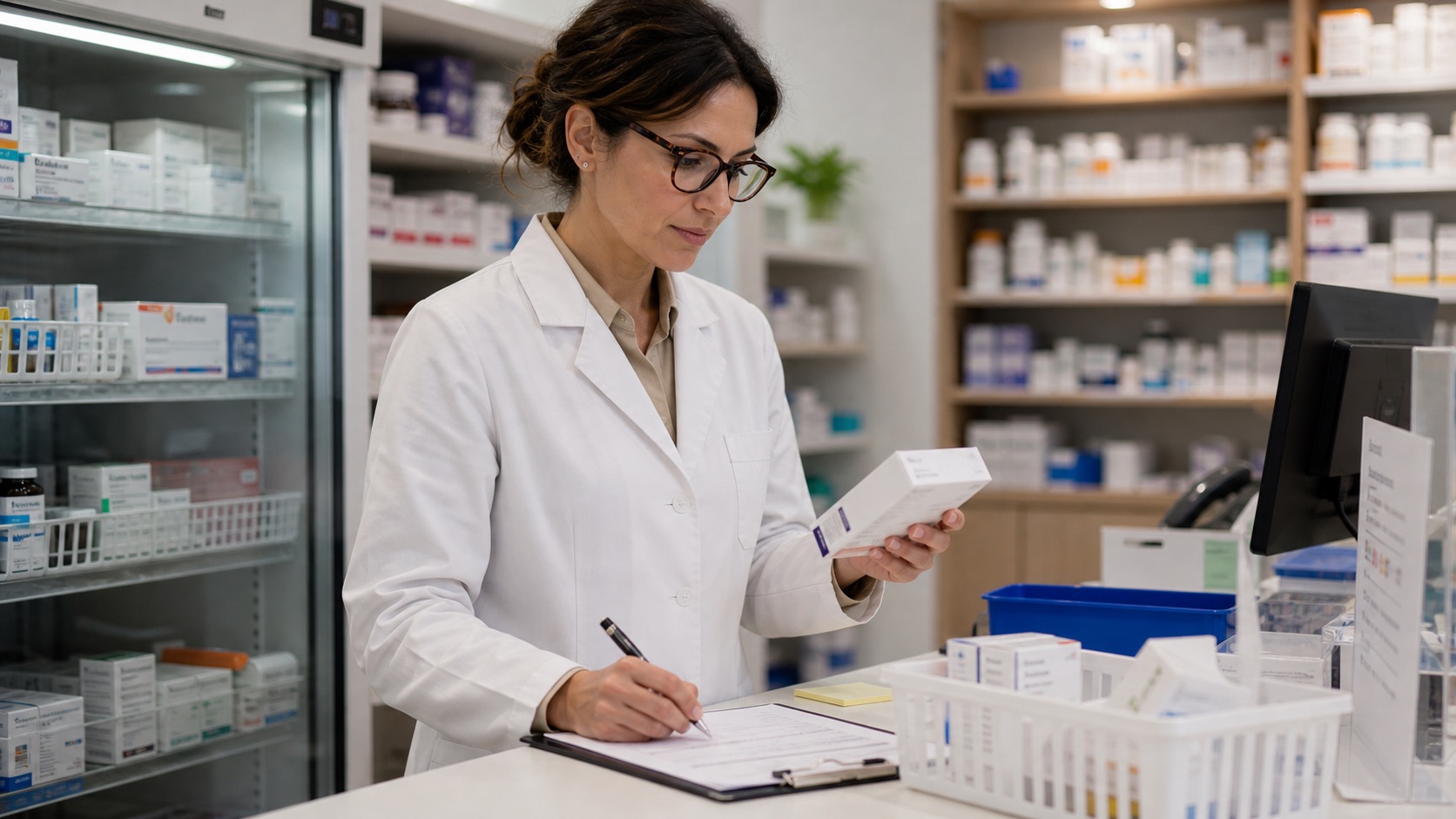 Pharmacist reviewing GLP-1 supply workflow