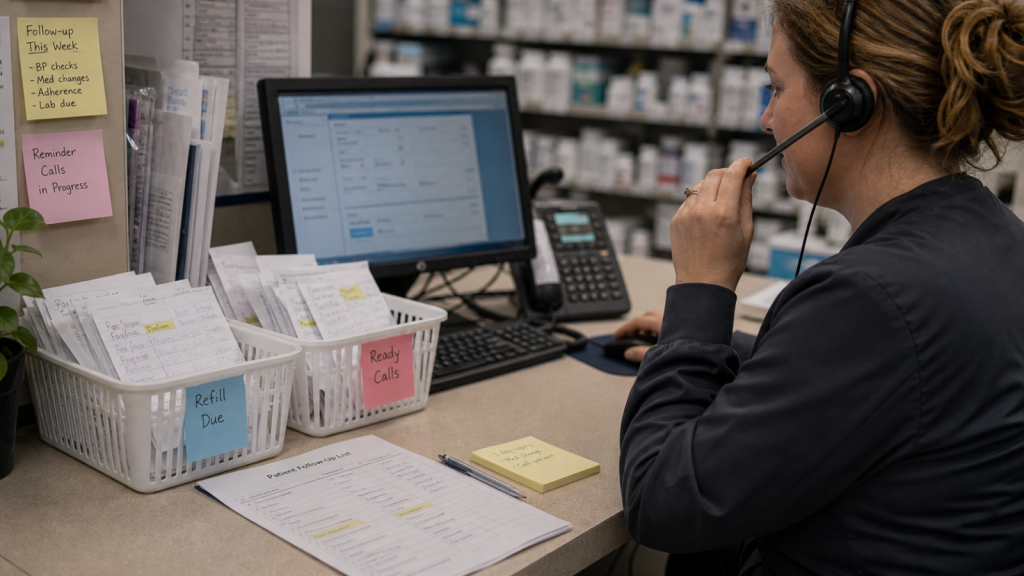 Automation editorial featured image for How Automated Follow-Ups Can Improve Pharmacy Workflow, showing a realistic pharmacy operations scene