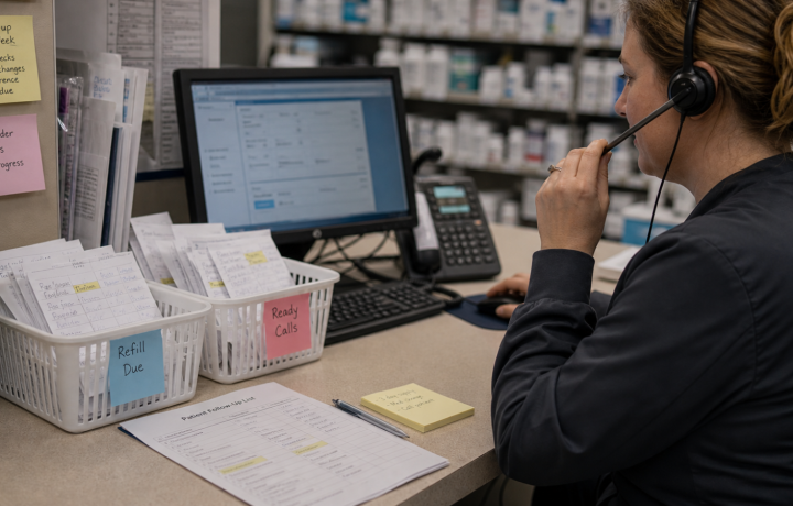 Automation editorial featured image for How Automated Follow-Ups Can Improve Pharmacy Workflow, showing a realistic pharmacy operations scene