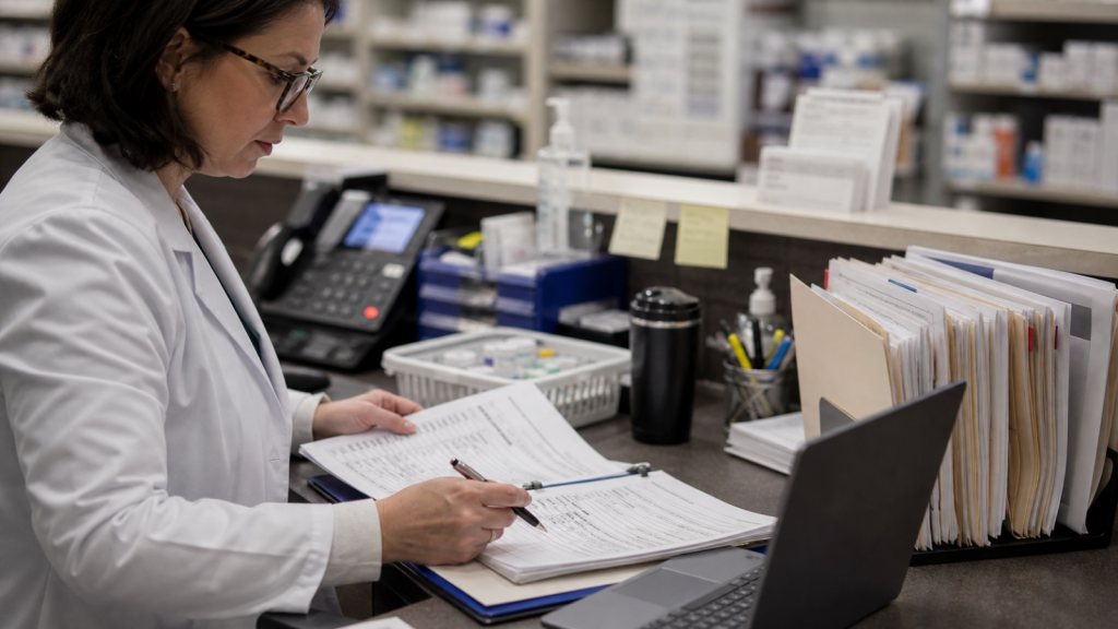 Compliance editorial featured image for How Better Documentation Can Reduce Pharmacy Risk, showing a realistic pharmacy operations scene
