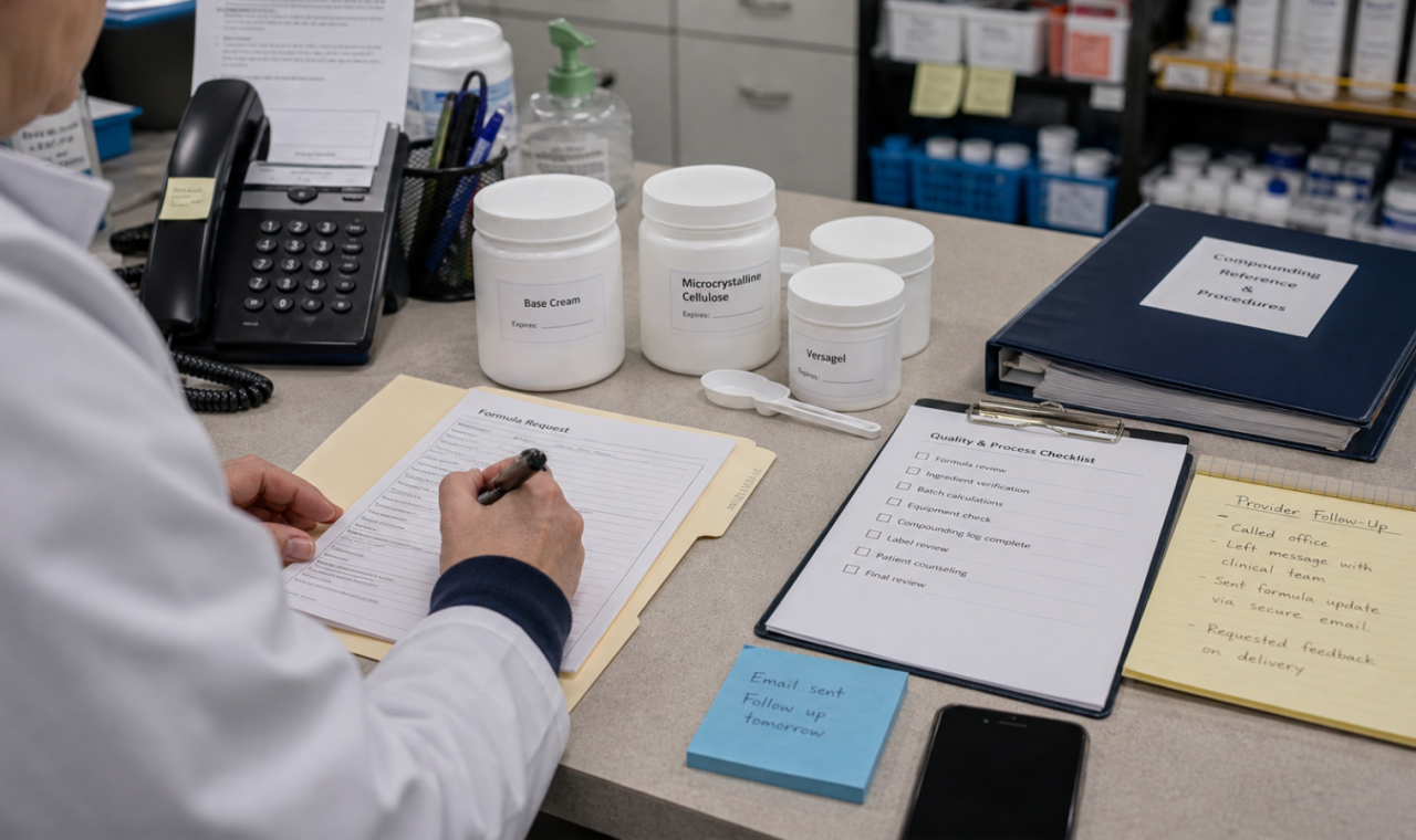 Compounding editorial featured image for How Compounding Pharmacies Can Build Trust With Providers and Patients, showing a realistic pharmacy operations scene