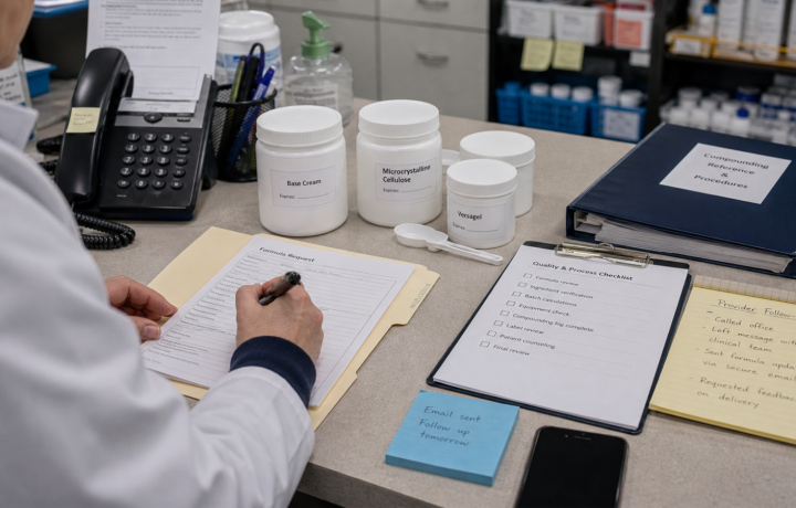 Compounding editorial featured image for How Compounding Pharmacies Can Build Trust With Providers and Patients, showing a realistic pharmacy operations scene