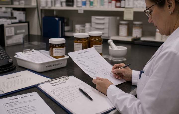 Compounding editorial featured image for How Compounding Pharmacies Can Explain Value Without Overpromising, showing a realistic pharmacy operations scene