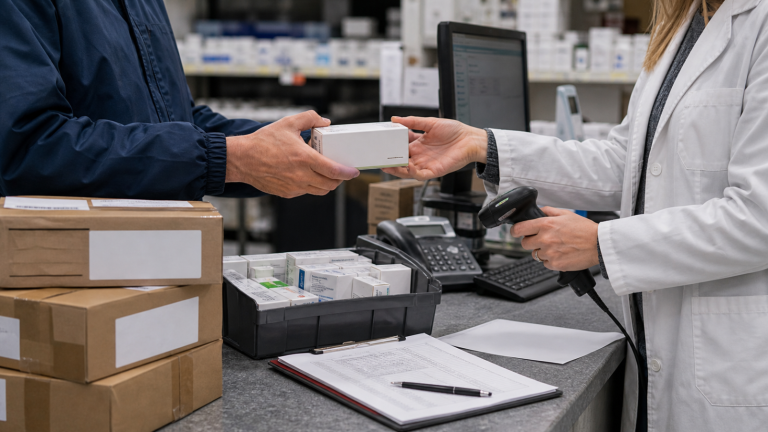 DSCSA editorial featured image for How Wholesaler and Trading Partner Readiness Affects Pharmacies, showing a realistic pharmacy operations scene
