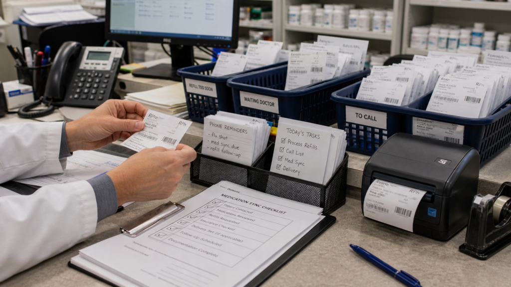 Automation editorial featured image for How Workflow Automation Can Help Pharmacies Stay Consistent, showing a realistic pharmacy operations scene