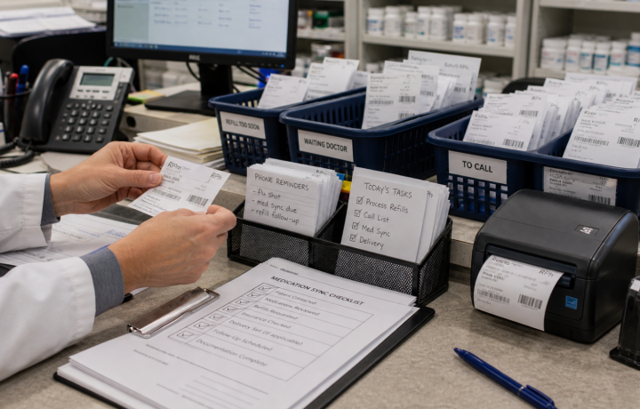 Automation editorial featured image for How Workflow Automation Can Help Pharmacies Stay Consistent, showing a realistic pharmacy operations scene