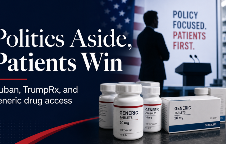 Editorial image about Mark Cuban, TrumpRx, generic drug access, and prescription pricing transparency
