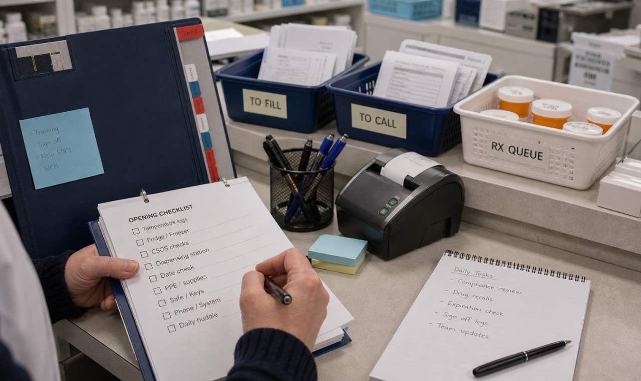 Compliance editorial featured image for Practical Compliance Habits for Independent Pharmacy Teams, showing a realistic pharmacy operations scene