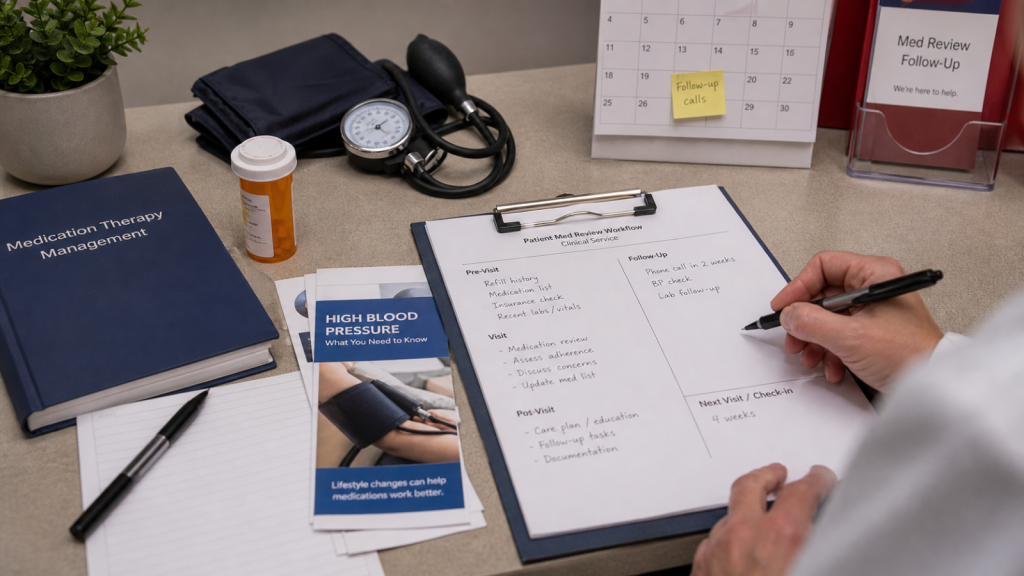 Clinical Services editorial featured image for Why Clinical Services Require Better Workflow Design, showing a realistic pharmacy operations scene