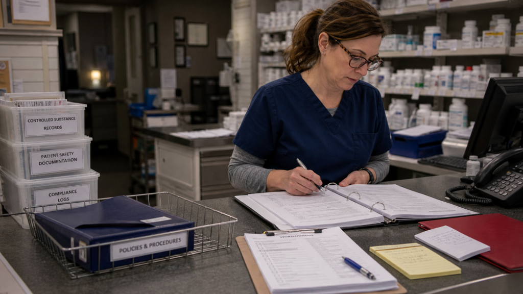 Compliance editorial featured image for Why Compliance Should Be Built Into Daily Pharmacy Workflow, showing a realistic pharmacy operations scene