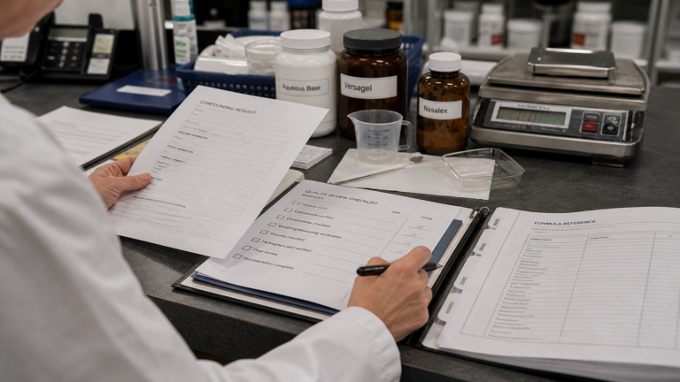Compounding editorial featured image for Why Documentation and Process Matter in Compounding, showing a realistic pharmacy operations scene