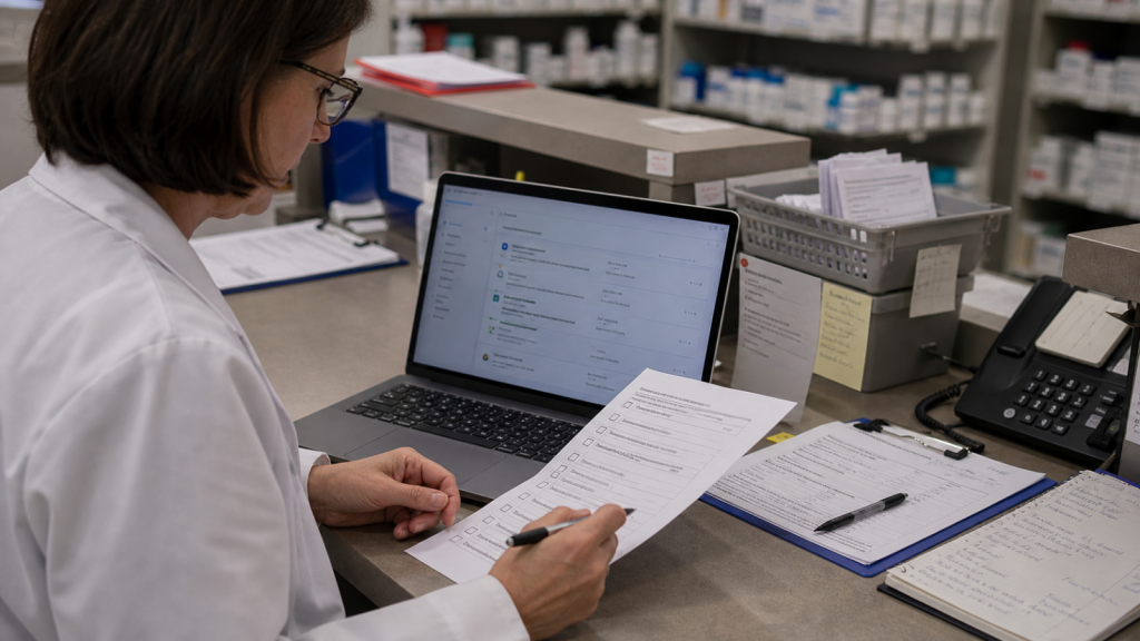AI Workflow editorial featured image for Why Pharmacy AI Needs Human Review Built Into the Process, showing a realistic pharmacy operations scene