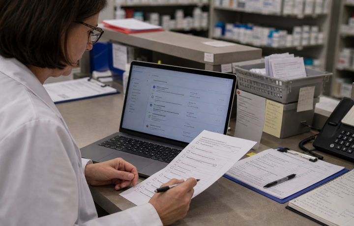 AI Workflow editorial featured image for Why Pharmacy AI Needs Human Review Built Into the Process, showing a realistic pharmacy operations scene